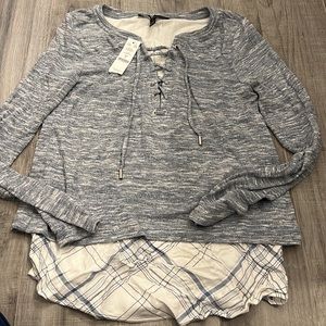 White House Black Market Blue Lace Up Top Size Small